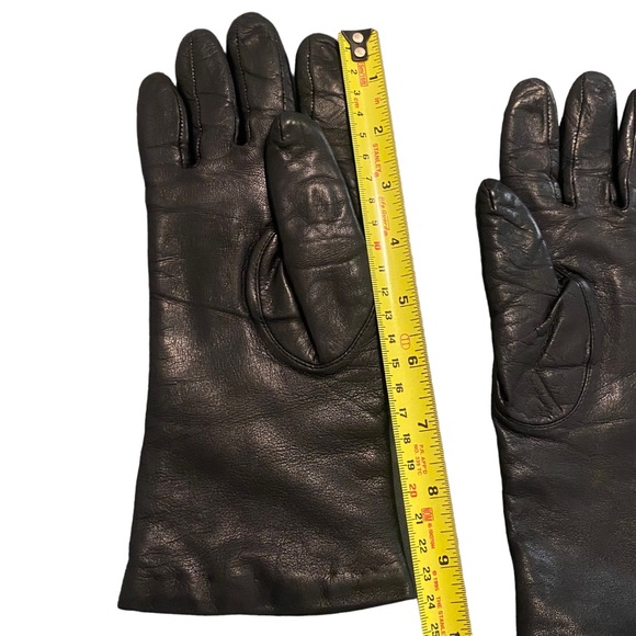 Vintage Aris Black Leather Gloves 100% Cashmere Lining Size 6.5 - Picture 8 of 9